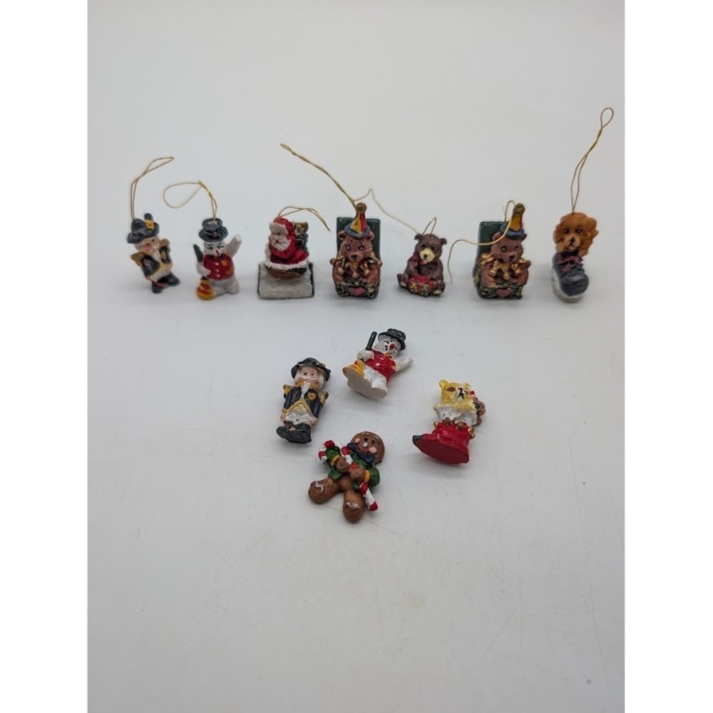 Vintage Miniature Christmas Ornaments 11 pc Set Santa Claus Gingerbread Snowman